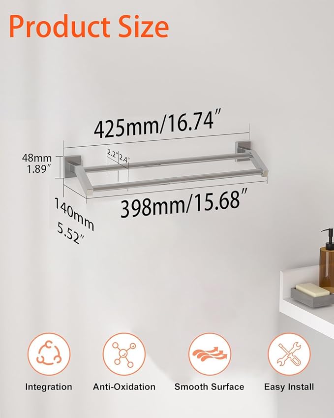 Alise Bath Double Towel Bars Towel Racks for Bathroom,16 Inch Wall Mount Towel Holder Heavy Duty SUS304 Stainless Steel Towel Hanger Towel Rail,Brushed Nickel
