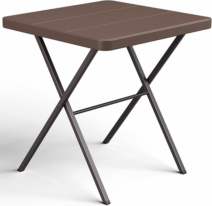Folding Table, 27 Inch Square Folding Table, No Assembly Portable Camping Picnic Table, Heavy Duty Steel Frame Outdoor Coffee Table, Patio Card Table for Small Spaces, RV, Parties, 400 LBS Capacity