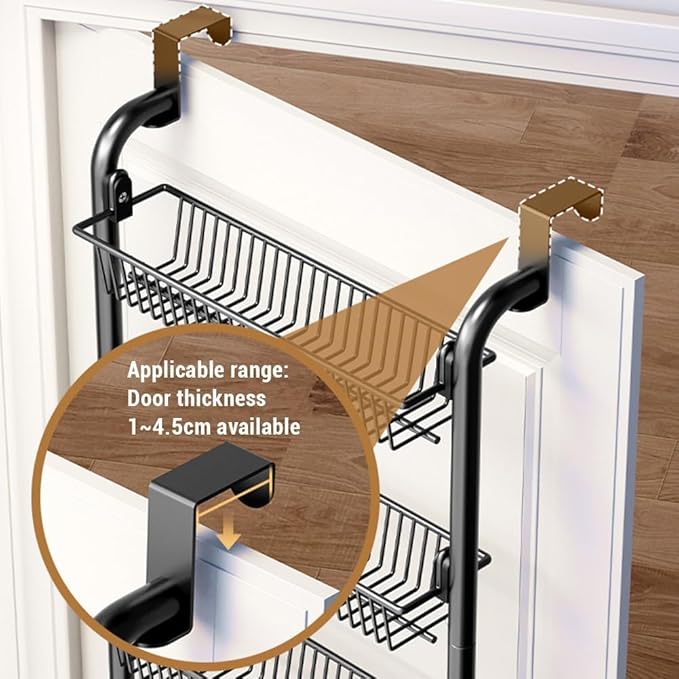 Over the Door Pantry Organizer, Metal Hanging Spice Rack with Adjustable Basket, over Door Hanging Storage and Organization for Pantry Kitchen Storage