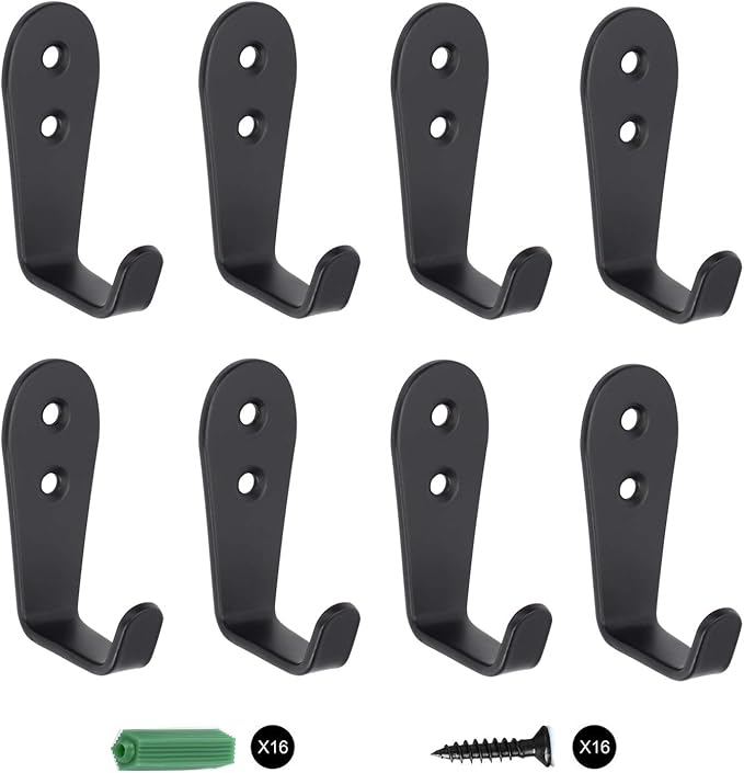 Wall Hooks 8 Pcs,Coat Hooks, Stainless Steel Hook, Garage, Luggage Key Hook, Bathroom Kitchen Dining Room,Heavy Duty, Indoor and Outdoor Hooks (Black)