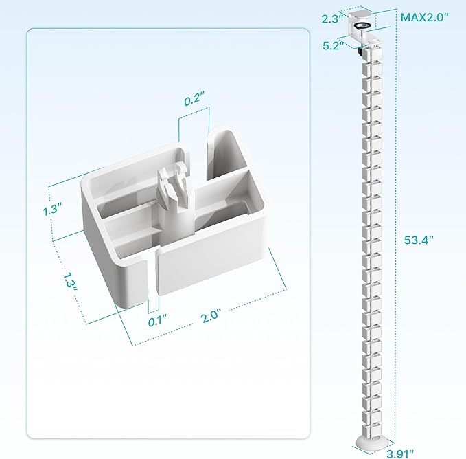 PEGZONE Under Desk Cable Management Spine – Flexible Cable Snake Organizer for Standing Desk, No Drill Clamp-on Vertebrae Wire Management for 0.4"-2" Table, White