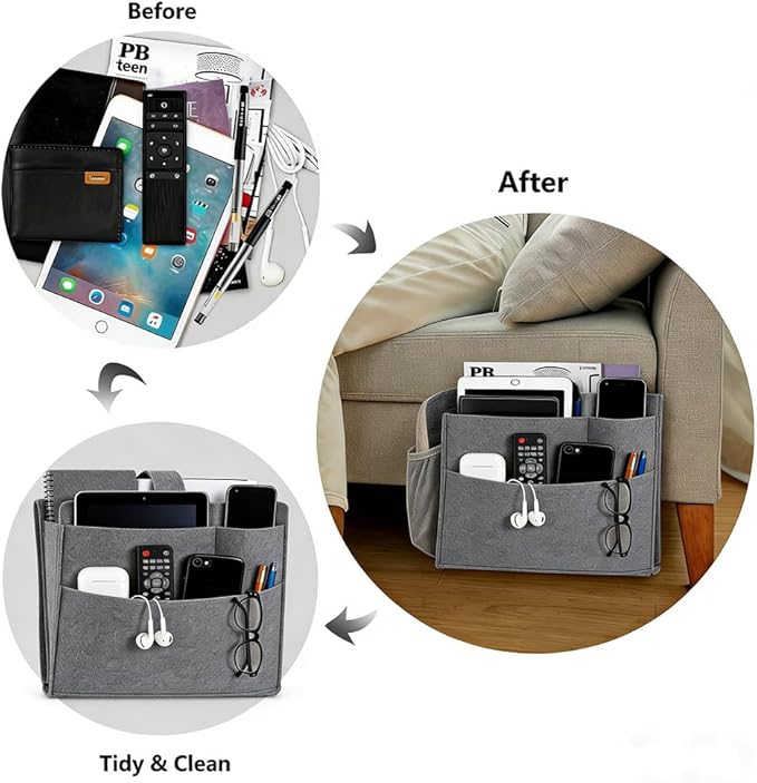 Felt Bedside Caddy, Large Bed Storage Organizer Hanging Bag Holder with Cord Slit,Magazine Book Phone and Remote Caddy for Bed Home Dorm Sofa,Bedside Pouch