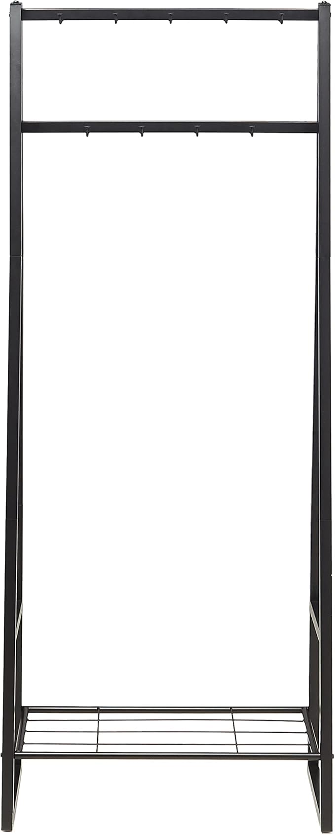 Amazon Basics 9 Hooks Coat Rack, Freestanding Entryway Shoe Bench with Metal 1-Tier Storage Shelf, Space Saving for Hallway and Bedroom, 13" D x 27.6" W x 69" H, Black