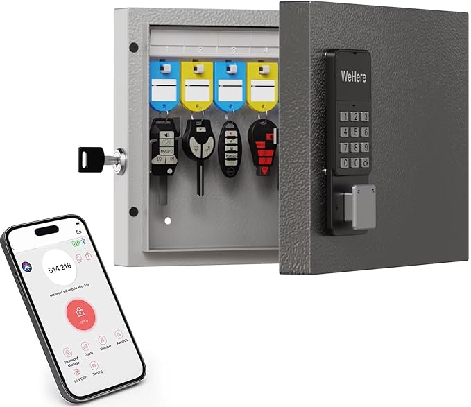 16 Key Lock Box Wall Mount, Smart Key Management Cabinet use One Time Password, Fixed Code, Bluetooth, Wi-Fi Remote Unlock, Security Lockbox Organizer, APP Access Log Tracking for Valets, Car, Office