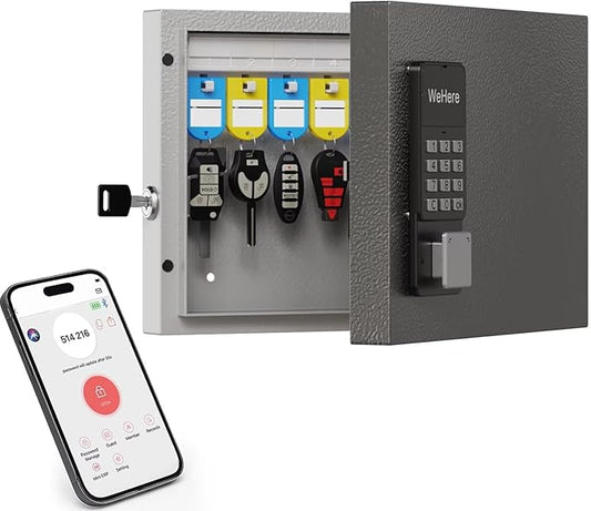 16 Key Lock Box Wall Mount, Smart Key Management Cabinet use One Time Password, Fixed Code, Bluetooth, Wi-Fi Remote Unlock, Security Lockbox Organizer, APP Access Log Tracking for Valets, Car, Office