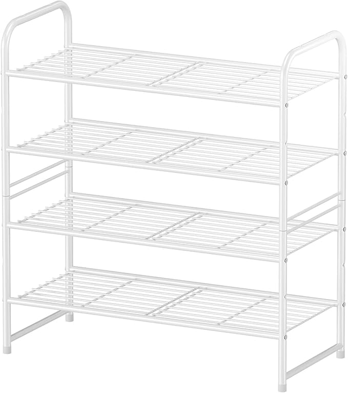 Simple Shoe Rack, 4 Tier Heavy Duty Metal Shoe Shelf 27 Inch Wide, White