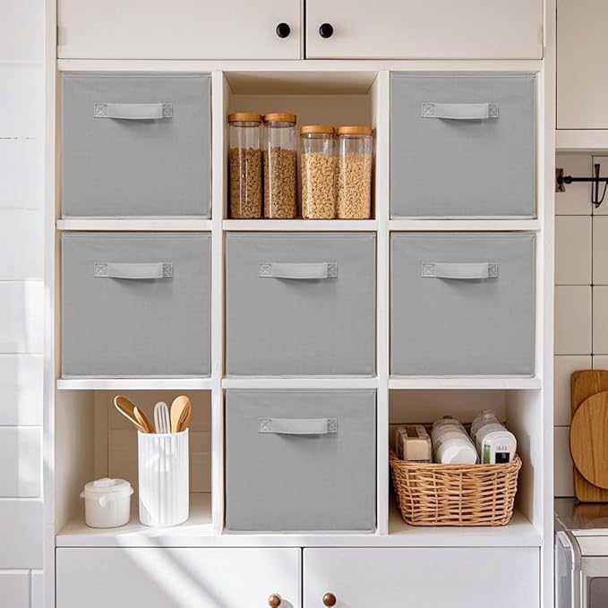 11 Inch Fabric Storage Bins, Storage Cubes, Collapsible Cube Storage Box, Fabric Closet Organizers with Handle for Home, Office, Shelf, Closets, Bedroom, Living Room, Grey, 36 Pack