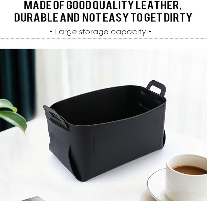 Leather Valet Tray, Jewelry Tray, Catchall Tray, Desktop Storage Organizer，Bedside Caddy for Men Key Wallet Watch Coin Phone Change,Candy Holder Sundries Tray,Convenient for Travel (Black)