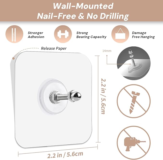 14 Pcs Wall Hooks Adhesive Picture Hooks,Heavy Duty Picture Hangers Without Nails for Hanging Transparent Waterproof Frame Hangers Sticky Hooks for Bathroom Kitchen（14mm）