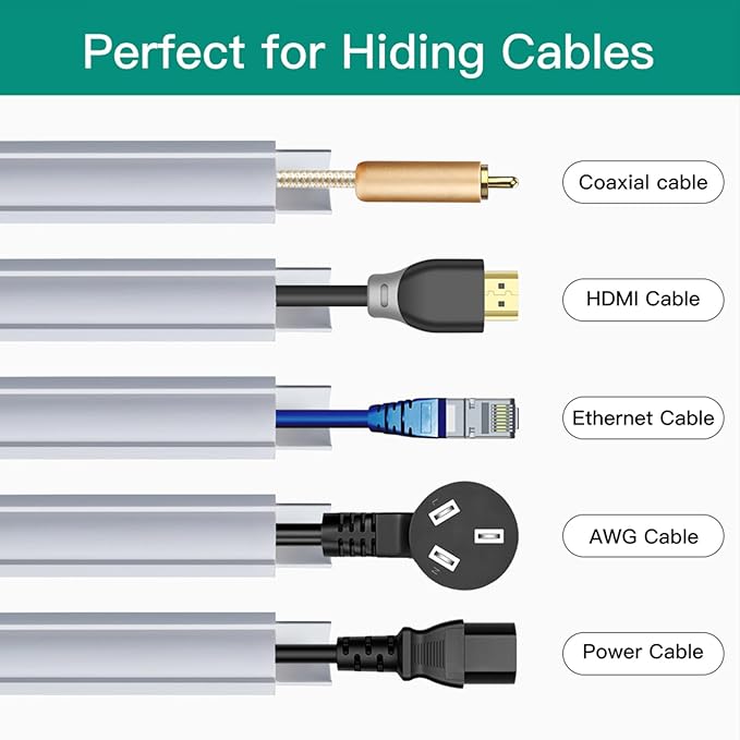 Corner Cable Hider, 78in Corner Cable Concealer, Paintable Cord Cover for Wall, Cable Management Kit, Wire Concealer, Cable Cover Raceway for Floor Baseboard, Ceiling, 2XL39in, White