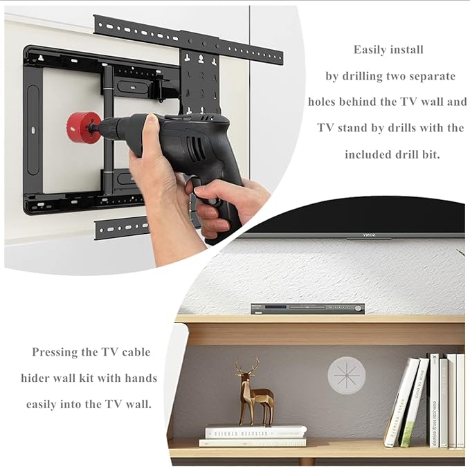 2 Pack TV Wire Hider for Wall, 1.97 Inch (50mm Hole) Cord Hider in Wall Cable Management Kit, Includes 2 Pass Throughs and 1 Hole Saw Drill Attachment Easy to Install