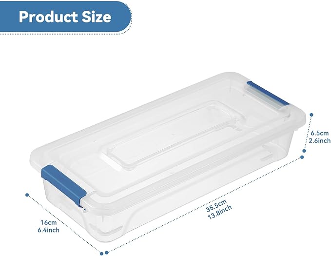 novelinks Clear Plastic Storage Bins with lids, Stackable Storage Containers, Durable Craft Storage Boxes, Organization Containers for Home Office (4 Quart 8 Pack Blue)