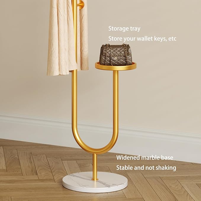 Coat Rack,Metal Free Standing Coat Stand with marble base, Hall Coat Tree with 6 Hooks and Storage Tray,68.9 Inch Tall, for Coats, Hats, Bags, for Entryway, Hallway, Bedroom