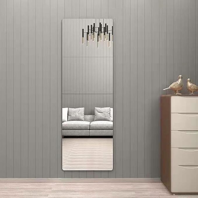 JEOYOO Wall Mirror Full Length, Thick 0.127", 12"X12", 4 Pcs, Unbreakable Gym Mirrors for Home Gym, Plexiglass Makeup Mirror Tiles, Full Body Workout Wall Mirrors, Over The Door Wall-Mounted Sticker
