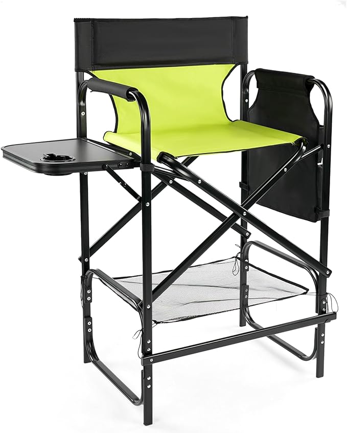 Outvita 31" Tall Directors Chair Height Seat Folding with Side Table Storage Bag, Support for 300Lbs Portable Makeup Artist Chair with Bar Height(Green/Black)