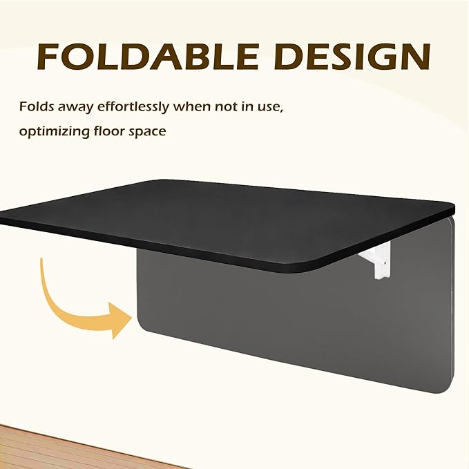 Laundry Folding Table, 32'' x 16'' Wooden Wall Mount Desk, Laundry Table for Folding Clothes, Black Color, 32'' Length
