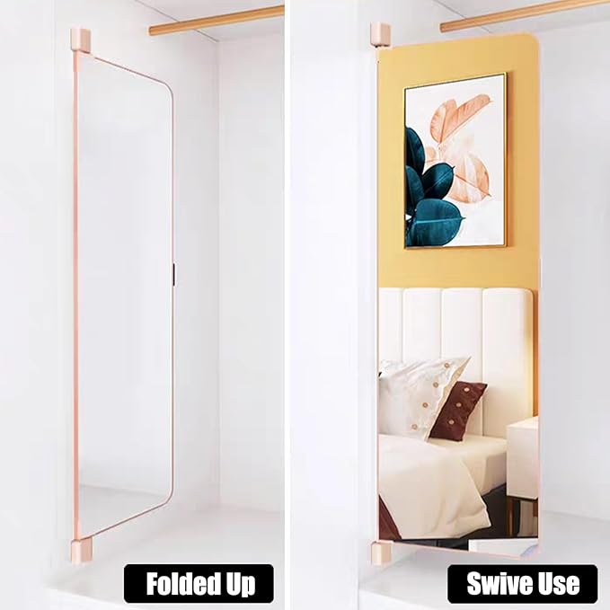 180° Swivel Full Length Mirror, 47" x 15.2" Wall Mounted Full Length, Hideaway Closet Mirror for Cloakroom, Bedroom, Door - Rose Gold