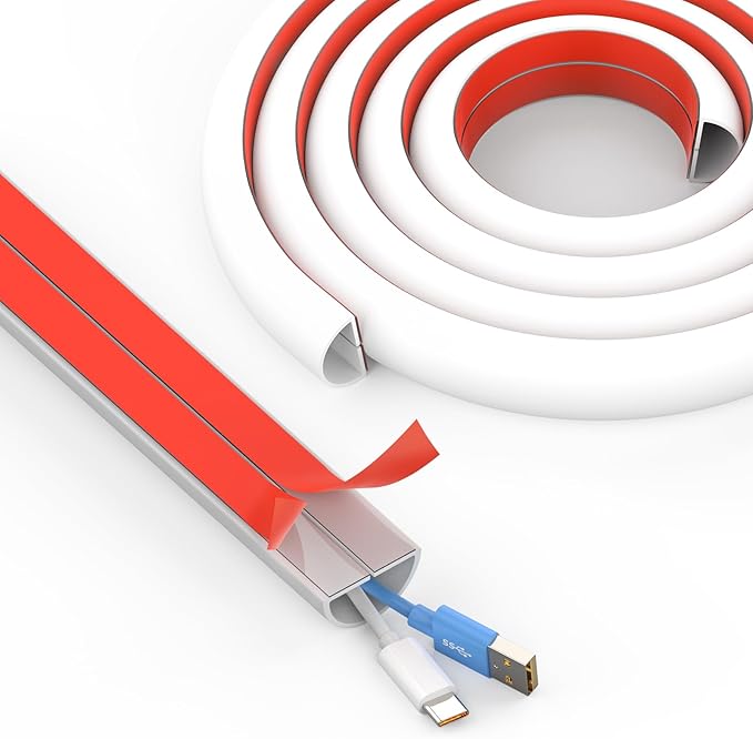 UOMTFAI Wall Cord Hider 196 Inch - Self-Adhesive Wire Cover Raceway for Walls, Flexible PVC Cable Concealer for Home and Office, W0.59 H0.39in - White