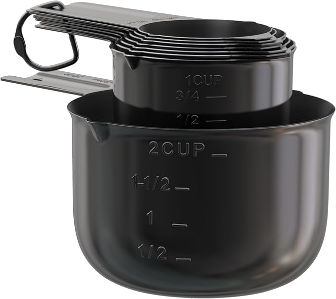 Color Up Measuring Cup Set, 8 Piece – Includes 2 Cup, Black Finish, Stainless Steel, Accurate for Wet & Dry Ingredients, Embossed Markings, Easy-Pour Spouts, Dishwasher-Safe, Kitchen Essential