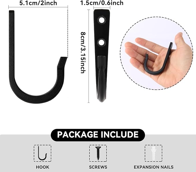 10Pcs Large Size Heavy Duty Wall Hooks, Coat Hooks, Wall Hooks for Hanging Pans, Backpacks, Coats, Garage Items (Black)