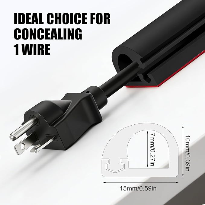 Wall Cord Hider, Flexible Self-Adhesive Wire Cover, Side-Open Cable Raceway for Cords on Wall, Cord Concealer for Mounted TV, Home Theater & Office (Black, Regular-118inch)
