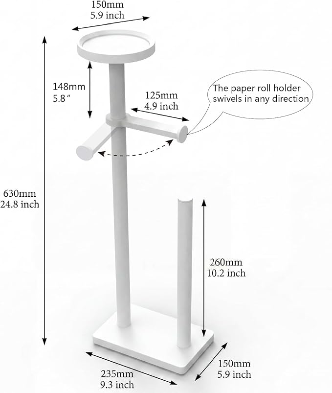 Toilet Paper Holders Free Standing, Holds up to 7 Rolls Toilet Paper Stand with Storage, Bathroom Toilet Paper Organizer with Top Shelf for Small Items, 1-Min Rotating-Lock Assembly, White,L