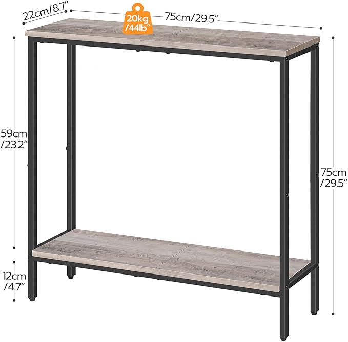 HOOBRO 29.5" L Narrow Console Table, Sofa Table Behind Couch with 2-Tier Storage Display Shelves, 8.7" D Small Entryway Table for Hallway, Foyer, Living Room, Bedroom, Greige and Black BG22XG01