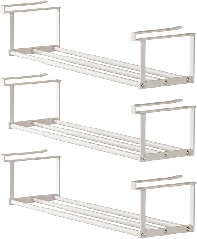 Under-Shelf Expandable Shoe Rack Organizer, White Metal, 40-70cm Width Adjustable, Cabinet Storage for Closet，Retractable Shoe Rack Organizer，Expandable（3 Pcs）