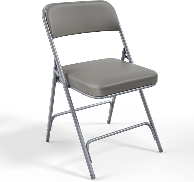VINGLI Padded Folding Chairs with Comfortable Thick Padding and Steel Metal Frame, Portable, Storable Indoor/Outdoor Seating for Office Events, Wedding Party, Dining, PU, Gray, 1 Pack