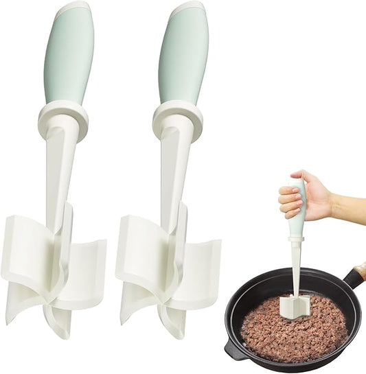 2 Pack Upgrade Meat Chopper, Heat Resistant Meat Masher for Hamburger Meat, Ground Beef Smasher, Nylon Hamburger Chopper Utensil, Ground Non Stick Mix Chopper Mix Potato Masher Tool (White)