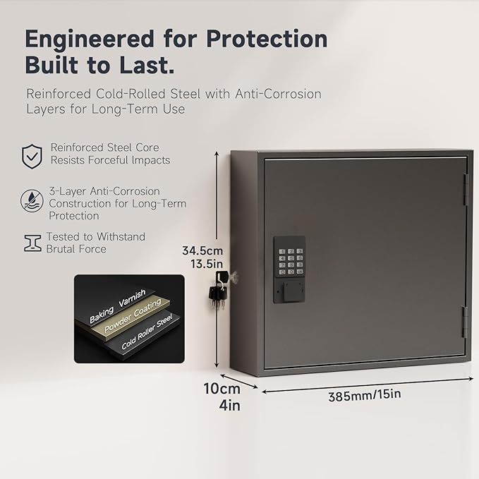 WeHere 90 Key Lock Box, Smart Key Cabinet with Key Management System, App, Bluetooth, Dynamic/Static Password, WiFi Unlock(Sold Separately), Wall-Mount Commercial Key Storage Box for Office, School