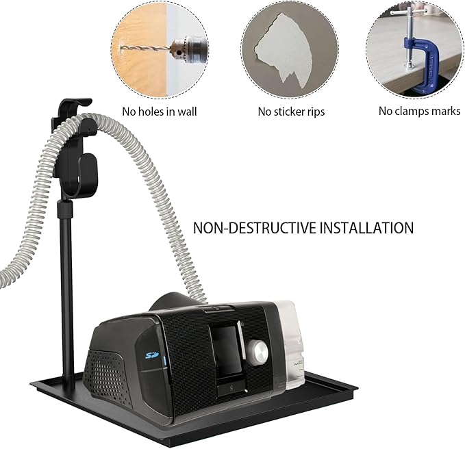 CPAP Protector Mat - CPAP Hose Holder Bedside Organizer - CPAP Hose Hanger with Retractable Hook for CPAP Mask & Tube,Keep cpap supplies neat and tidy, Enhances Sleep Quality (Matte Black)