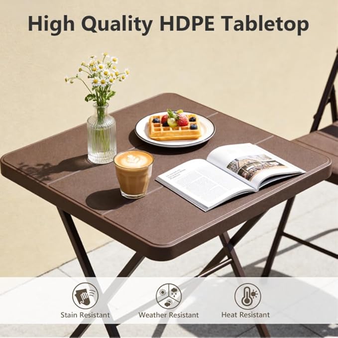 Folding Table, 27 Inch Square Folding Table, No Assembly Portable Camping Picnic Table, Heavy Duty Steel Frame Outdoor Coffee Table, Patio Card Table for Small Spaces, RV, Parties, 400 LBS Capacity