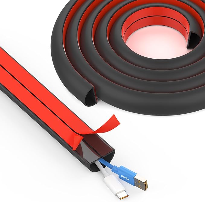 UOMTFAI Wall Cord Hider 39 Inch - Self-Adhesive Wire Cover Raceway for Walls, Flexible PVC Cable Concealer for Home and Office, W0.59 H0.39in - Black