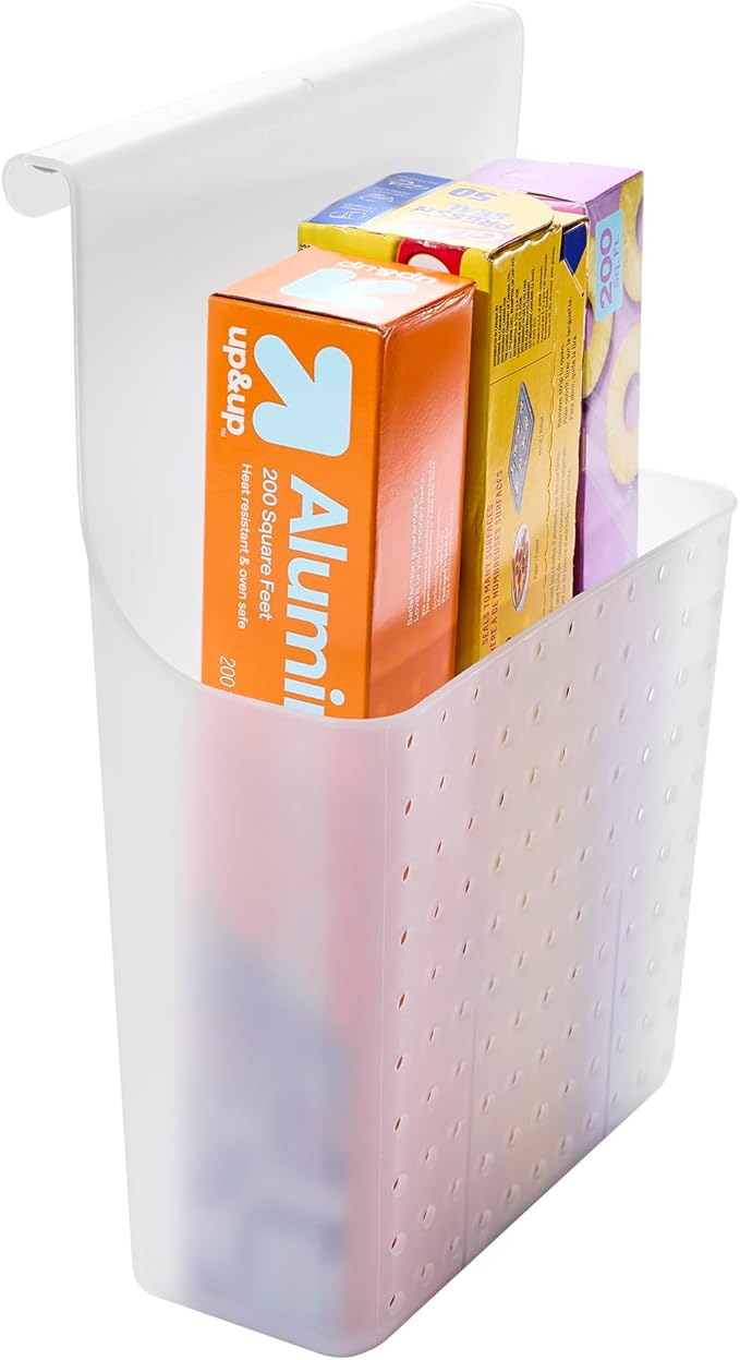 madesmart Over-Door Organizer, Storage for Aluminum Foil, Parchment Paper & Kitchen Wraps, Dual Divided Bins with Soft-Grip Over-Door Hook, White