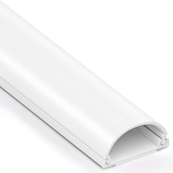 D Cord Hider for Wall Mount TV, 56.8in(4 x L14.2in) Self-Adhesive Cable Hider Kit, PVC Cord Covers for Wires on Wall, White Cable Raceway, Paintable Wire Hiders, 1.2" W x 0.55" H