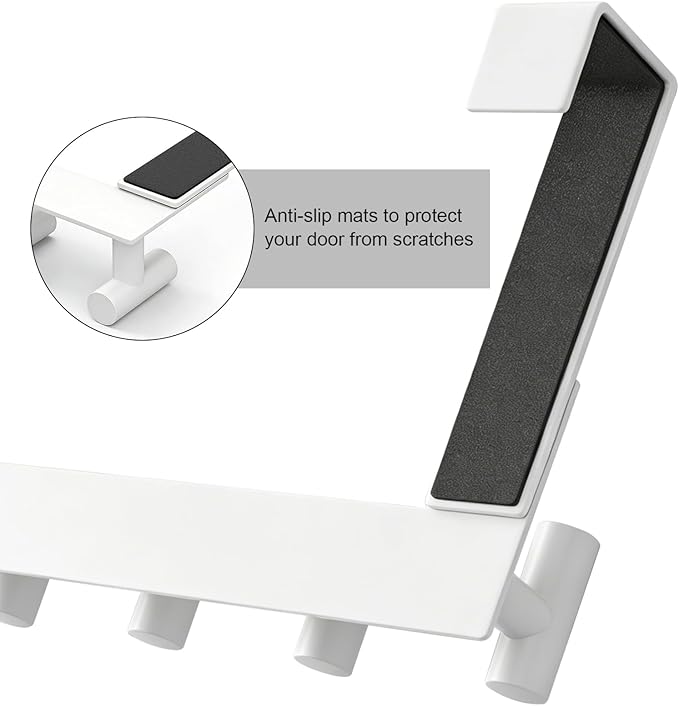 PMMASTO Over The Door Hooks, Fits 1-3/4" Thick Door No Drill Hooks for Closet Bathroom Bedroom Organization, Hanger for Coat Towel Robe (White, 4 T-Hooks)
