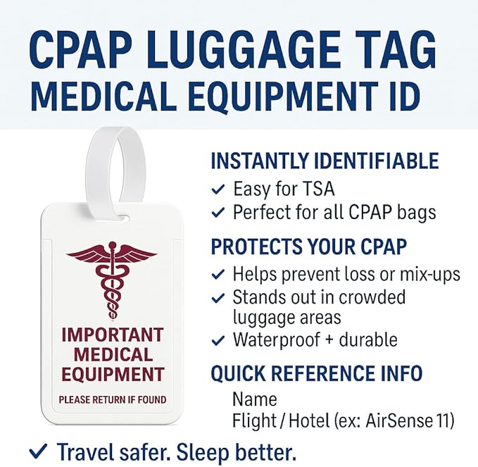 RawRock Mask and Tube Hanger Mat for CPAP - Supplies for CPAP for Bedside Organization with Clean Mask Dust Cover - For CPAP Hose Holder for Nightstand (Luggage Tag Special)