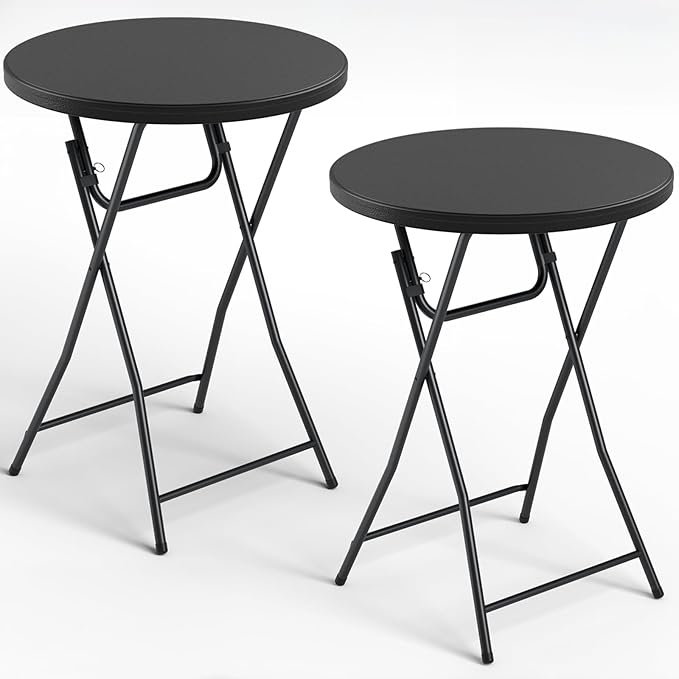Folding Table 2 Pack, 32 Inch Foldable Cocktail Bar, High Top Round Folding Bar Tables No Assembly, Portable Bistro & Commercial Event Furniture for Wedding, Banquet, Party, Indoor Outdoor Use