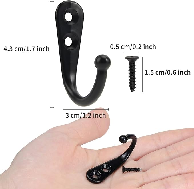 POZEAN 60 Pack Wall Hooks for Hanging, Heavy Duty Small Coat Hooks Wall Mounted for Living Room, Bathroom, Kitchen, Bedroom for Key, Cup, Bag, Hat, Scarf, and More (Black)