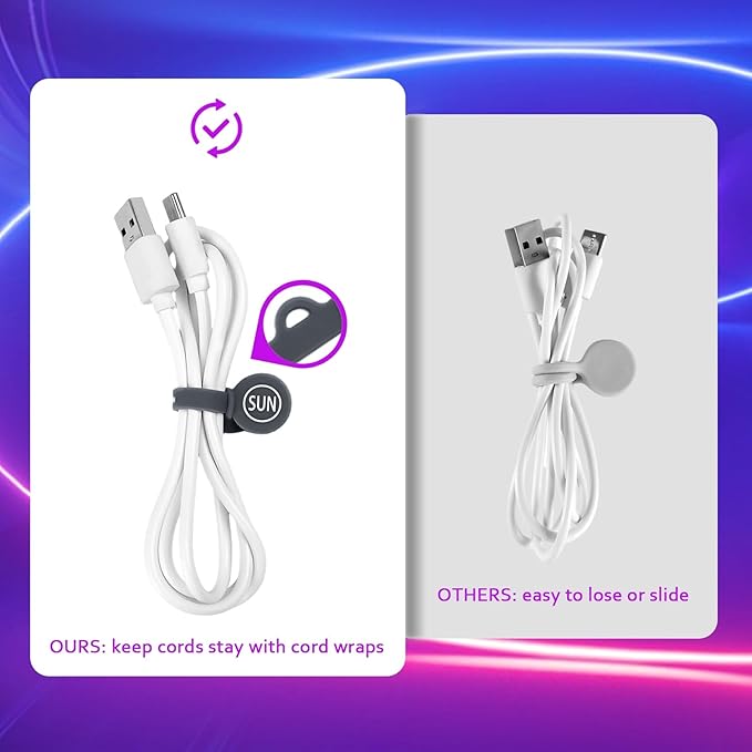 SUNFICON Cable Organizers Magnetic Cable Clips Earbuds Cords Winder Bookmark Clips Whiteboard Noticeboard Fridge Magnets USB Cable Manager Ties Straps for Home,Office,School 5 Pack Gray White Black