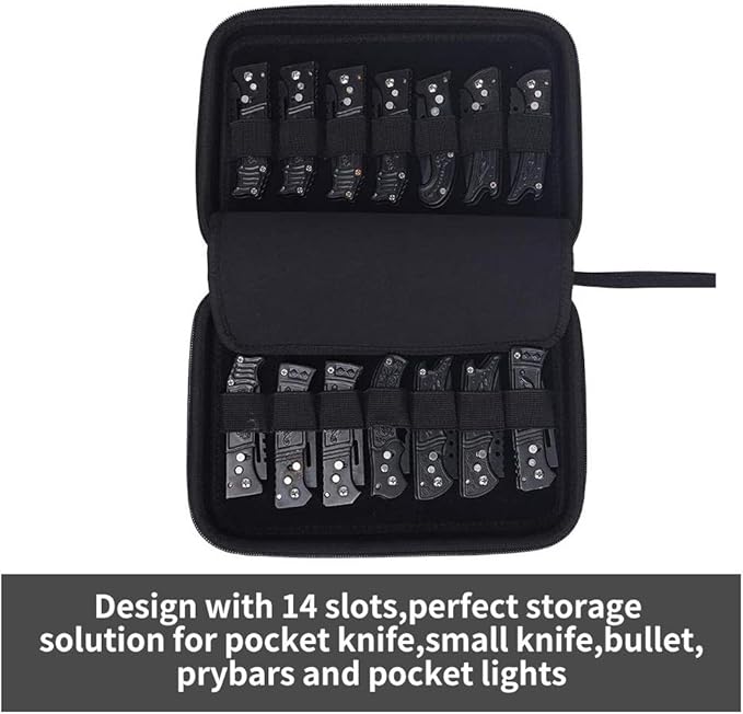 HERSENT Pocket Knife Display Case,Knife Storage Organizer,14 Slots Folding Knife Storage Case,Small Knife Collection Carrier Bag for Survival Tactical Outdoor EDC Mini Knife