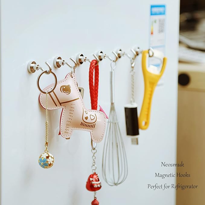 Neosmuk Magnetic Hooks, Heavy Duty 30lb+ Strong Magnet Hook for Cruise Cabins, Cruise Essentials 2026 for Hanging, Metal Wall Refrigerator Hangers (Silver White, 15 Pack)