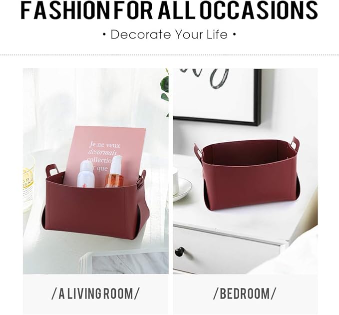 Leather Valet Tray, Jewelry Tray, Catchall Tray, Desktop Storage Organizer，Bedside Caddy for Men Key Wallet Watch Coin Phone Change,Candy Holder Sundries Tray,Convenient for Travel (06 Red 1)