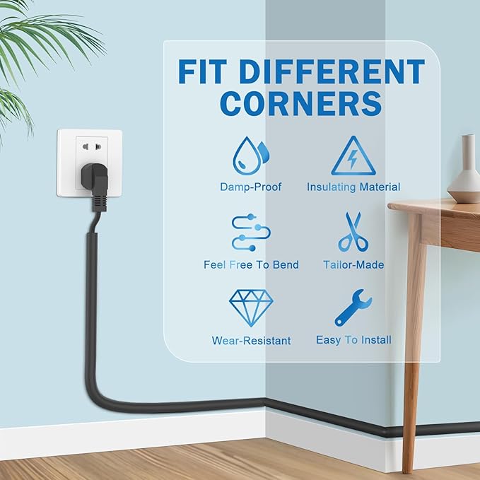 UOMTFAI Wall Cord Hider 118 Inch - Self-Adhesive Wire Cover Raceway for Walls, Flexible PVC Cable Concealer for Home and Office, W0.59 H0.39in - Black