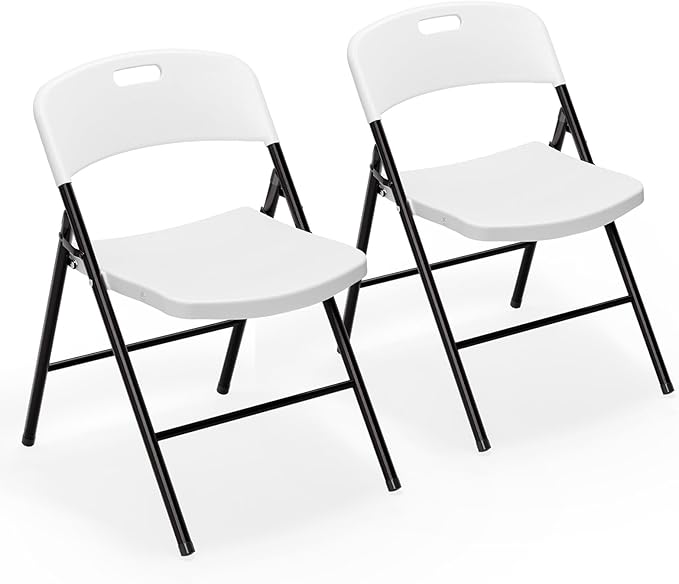 VINGLI Folding Chairs, Plastic Foldable Chair, Capacity up to 350 lbs, Portable Seating for Indoor Outdoor Events Parties Camping Work School Commercail (2, White, L)