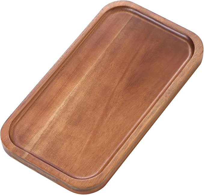 Small Solid Acacia Wood Serving Trays and Platters - Wooden Mini Charcuterie Boards, Rectangle Cheese Board for Food, Bathroom, Home Decor, Kitchen Counter,S,(10" x 5.5", 1 Pack)
