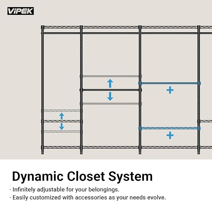 VIPEK S2 Heavy Duty Clothes Rack with Shoe Shelves Freestanding Clothing Rack with 8-Tier Shoe Rack, Double Hanging Rod, Adjustable Shelf, Walk in Closet Organizer Garment Rack, White