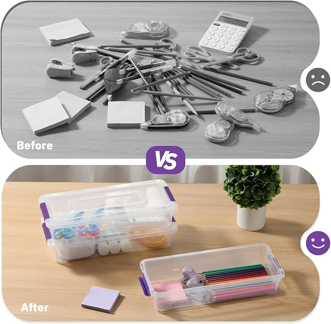 Plastic Storage Containers Clear Craft Storage Bins with Grey Handle,Organizer Box with Durable Lids Stackable Containers for Organizing Craft and Tools (8 Pack-4 Quart Purple)