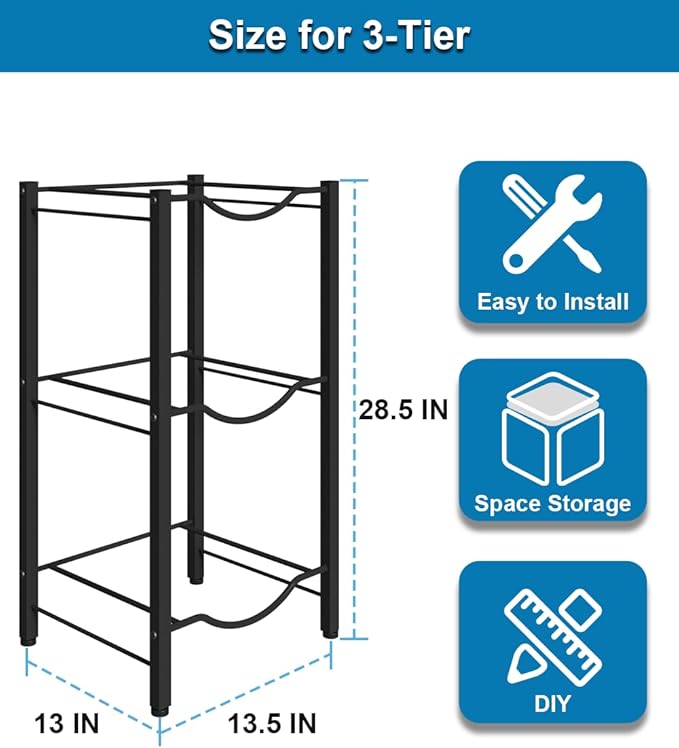 Mocomax 5 Gallon Water Jug Rack - 3 Tier Detachable Bottle Holder Storage Organizer Shelf, Heavy Duty Dispenser Stand for Kitchen, Office, Home, Black